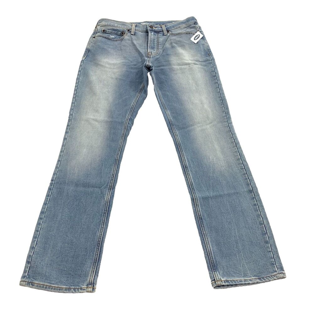 NWT Old Navy Slim Straight Leg Jeans Size 32x32 Womens Light Wash Stretch Denim